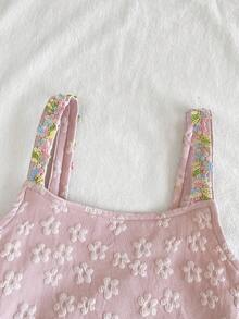 SHEIN Vintaside Kids 少女亮黄色纹理花卉吊带装饰夏季度假连衣裙 - 粉色 - 查看 8