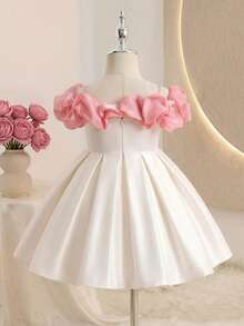Vestido corto de manga corta de organza con patchwork elegante y lindo, para bebé niña - Blanco - Ver 7
