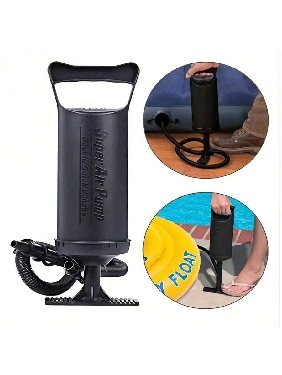 [1PC Portable Hand Pump]Quick Inflation & Deflation For Swimming Rings, Floaties, Pool Floats, Inflatable Air Mattress, Camping Pad, Beach Toys | Manual Air Pump For Outdoor, Travel, Beach, Camping Gear - Black - View 1