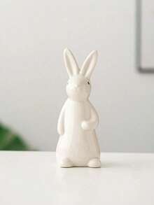 1pc White Ceramic Rabbit Figurine, Suitable For Desk, Home Decor, Office, Bookshelf, TV Stand, Available In Multiple Sizes - White - View 15