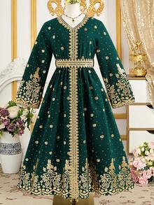 Girls' Elegant Long Robe Dress, Suitable For Festivals And Events - Green - View 9