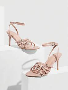 CUCCOO SZL Women's Fashionable Elegant Party Buckle Heeled Sandals Valentine's Day - Apricot - View 2
