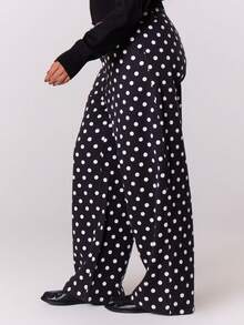 MUSERA Plus Polka Dot Wide Straight Leg Jeans Cute Everyday Night Out Loose Workwear - Black - View 3