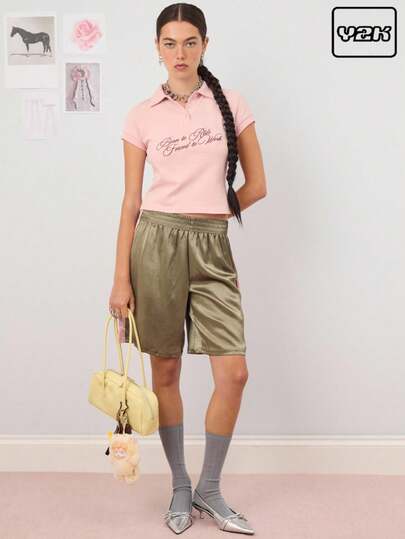 COUREZ 缎面长款运动短裤/Y2K外出穿搭 秋季女装 秋季服装 可爱度假性感