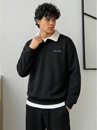 Manfinity Unisex Men's Knitted Casual Loose Fit Long Sleeve Sweatshirt, Fashionable And Suitable For Young People, Autumn/Winter, Couple Things