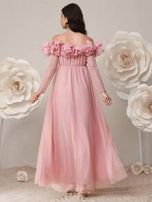 Loomaby Elegant Off Shoulder Long Maternity Dress For Party,Jalabiya ,Jilbab,Spring Outfit Women,, Spring Break Outfits,Elegant Dresses For Women, Elegant Dresses , Elegant Dresses For Ladies Maternity Gown For Photoshoot Maternity Dress For Photoshoot Maternity Dress For Wedding Modest Two Piece Set Pregnancy Dress For Photoshoot - Khaki - View 2