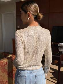 Livesso Women's Round Neck Sequin Patchwork Casual Versatile Party Long Sleeve T-Shirt Carnival - Silver - View 2