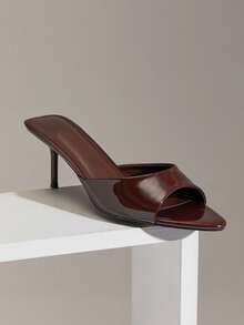 SHUZIA Elegant Women's Chocolate Patent Pointed Toe Stiletto Heels Mule Slip-On Cute Summer/Spring Fashion Party Vacation Shoe - Chocolate Brown - View 4