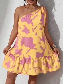 Sunserae Vestido sin mangas con volantes en el bajo, con tirantes de lazo y hombros descubiertos, en talla grande, adecuado para primavera y verano, atuendo de playa - Amarillo claro - Ver 6
