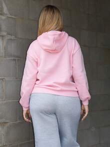Arliah Summer Outfits Women's Simple Casual Solid Color Pink Pullover Hooded Long Sleeve Hoodie Without Drawstring Oversize,Fall - Pink - View 2