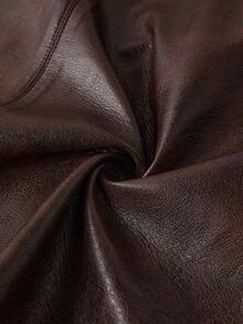 Ellevyn Women's PU Leather Metal Waist Belt Design Fashionable Versatile Date Outfit Mini Skirt Brown Leather Skirt - Burgundy - View 5