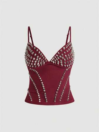 Grunge Punk Sexy dunkle PUNK Nieten Ketten Patchwork Damen Trägerhemd