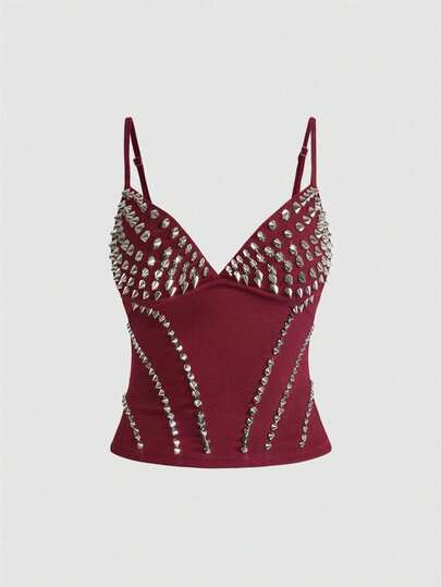 Grunge Punk Sexy dunkle PUNK Nieten Ketten Patchwork Damen Trägerhemd