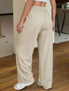 SHEIN EZwear Women's Loose Casual Vacation Straight Leg Pants, Spring/Summer - Apricot - View 2