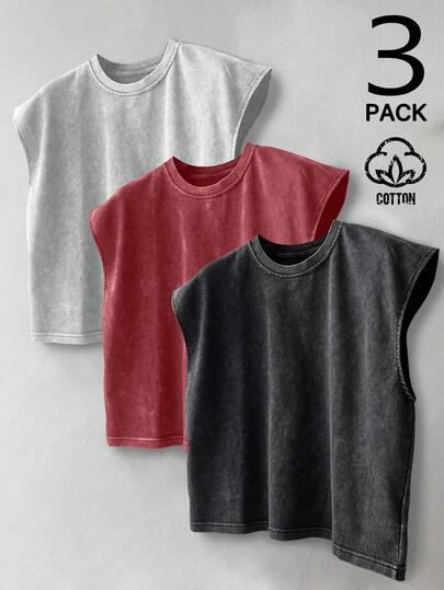 Manfinity EMRG Men's Solid Color Crew Neck Casual Versatile Vest Set