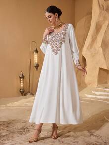 Layrah 优雅飘逸装饰领女式时尚连衣裙 - 白色 - 查看 3