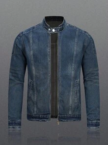 Manfinity Homme 大码翻领蓝色水洗牛仔夹克 - 藍色 - 查看 2