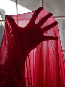 PalaceNights Vintage Palace Lace & Mesh Long Sleeve Nightgown For Women - Hot Pink - View 5