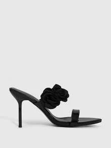 CUCCOO SZL Women's 3D Floral Decor Fashion Daily Wear High Heel Sandals Spring Shoes - Black - View 2