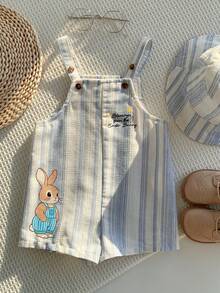 SHEIN Bộ 2 món cho bé sơ sinh, áo liền quần kẻ sọc họa tiết thỏ, kèm mũ, thích hợp cho kỳ nghỉ hè. - Nhiều màu - Xem 9