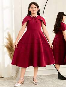 SHEIN Đầm trơn màu dễ thương cho bé gái tuổi teen, thích hợp mặc thường ngày, đi học, dự lễ khai giảng, đi du lịch, chơi thể thao, mùa đông, Tết Dương lịch. - Đỏ - Xem 1