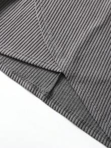 GlowEve Bộ áo dài tay cổ tròn viền bất đối xứng màu trơn dành cho nữ + áo hai dây cổ yếm + quần ống rộng buộc dây phía trước - Xám - Xem 3