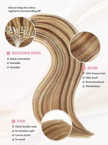 50 股微环接发真人头发 P4/27/613# 中棕色挑染蜂蜜金色至漂白金色微珠接发超顺滑超柔软丝滑直发微环健康人发接发适合女性