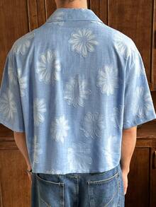 SWAVVY New Spring/Summer Jacquard Floral Blue & White Casual Vacation Party Short Sleeve Shirt Light Blue Graphic Shirt Light Blue Floral Men Shirt Vintage Men Shirt Baby Blue Shirt Men Graphic Blue Hawaiian Shirt - Blue - View 5