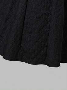 Girls' Solid Color Ruffle Bow Embroidered Bubble Dress,Soft & Comfortable,Summer Elegant Evening Party Black And White Puffy Sleeve Collared Dress - Black - View 5