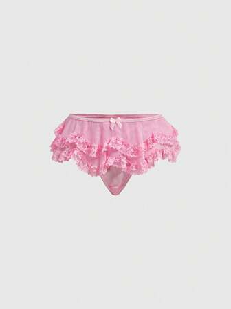 Damen Schleifen-Dekor süße Kawaii Spitze & Mesh Panty