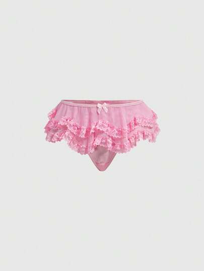 Women's Bow Decor Sweet Kawaii Lace & Mesh Splice Panties