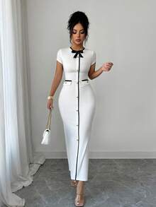 Selianne 法式优雅收腰高品质连衣裙，春夏款 - 杏色 - 查看 5