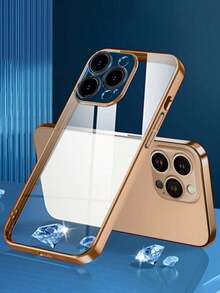 Hadaasi 1pc Blue Anti-Drop Lens Protection Electroplated Hard Case With Dust Net, Ultra-Thin Transparent Phone Case Compatible With Apple 17 Pro/17 Pro Max/17 Air/17/16 Pro/16 Pro Max/16 Plus/16/16E/15 Pro/15 Pro Max/15 Plus/15/14 Pro/14 Pro Max/14 Plus/14/13 Pro/13 Pro Max/13/12 Pro/12 Pro Max/12/11 Pro Max/11/11 Pro/XS Max/XR/XS/X - Gold - View 2