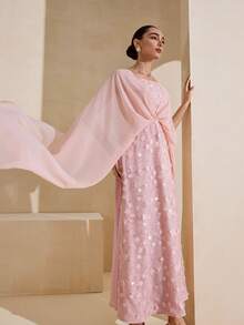 Graceveil Đầm dạ hội thanh lịch dành cho nữ, thắt eo, trang trí hoa 3D, thiết kế phối lưới, phù hợp cho các dịp lễ hội Ả Rập. - Hồng - Xem 9