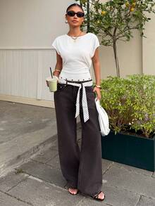 Muchica Women's Casual Solid White Batwing Sleeve Knit T-Shirt - White - View 4