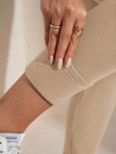 SHEIN LUNE Leggings de talla grande para mujer de unicolor, con forro térmico, versátiles y apropiados para el uso diario en otoño/invierno