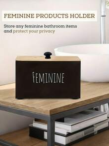 1pc Rustic Farmhouse Wooden Tampon Storage Box With Lid - Versatile Bathroom Organizer For Feminine Products, Home Decor Accessory Tampon Storage For Bathroom Small Bathroom Storage Cabinet - Multicolor - View 4