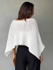 Aloruh Suéter de punto transparente elegante para primavera/verano, vacaciones en la playa para mujeres, blusa para salir para mujeres, blusa de verano, vacaciones de verano, poncho de punto blanco - Albaricoque - Ver 9
