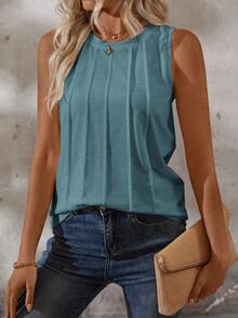 EMERY ROSE Top de tirantes de unicolor de cuello redondo, versátil y casual para mujer, de verano - Neblina azul - Ver 5
