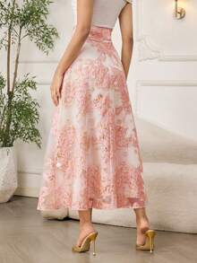 Modelyn Chân váy nữ Jacquard kiểu dáng lãng mạn mới, thời trang. - Hồng - Xem 2
