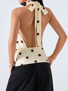 LYSMO 2026 New Arrive Minimalism Spring/Summer Women's Sexy Polka Dot Print Backless Halter Top, Summer - Yellow - View 2