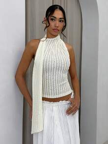 Glamine Elegant Collegiate Style Halter Neck Top For Daily Wear - Apricot - View 3