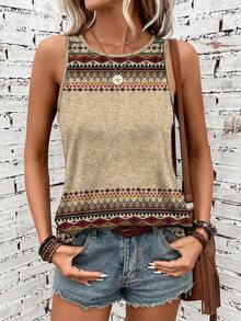 EMERY ROSE 女士休闲圆领几何图案背心，适合春夏穿着，休闲百搭 - 彩色 - 查看 2