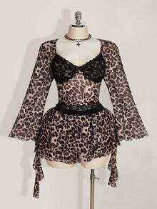 SHEIN ICON Bộ áo và chân váy in họa tiết da báo dành cho nữ cỡ lớn. - Nhiều màu - Xem 3