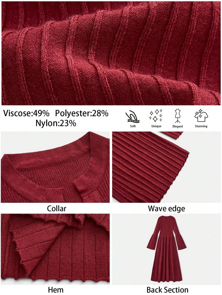 SHEIN Maija Women's Solid Color Notched Neck Fitted Elegant Long Sleeve Sweater Dress Elegant Dresses For Party Elegant Dresses For Women  Red Dress For Women New Year Dress  New Year Clothes New Year's Outfit For Women Red Dress For Christmas Party Party Outfit  New Year's Eve Burgundy Dress Valentine Outfits For Women New Year Eve Party Outfit For Women Elegant Dresses For Ladies Red Dress Women