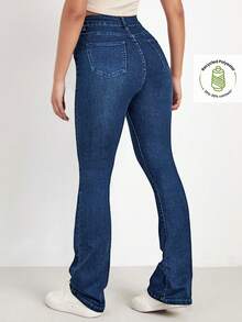 EMERY ROSE Jeans de campana casuales y versátiles con bolsillos y botones para mujer de talla grande