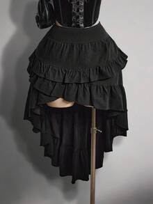 SHEIN ICON Váy xếp ly bất đối xứng màu trơn dành cho nữ cỡ lớn - màu đen - Xem 1