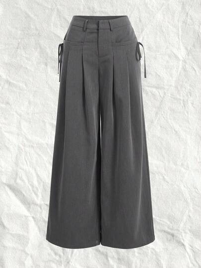 SHEIN EZwear Gray Textured Plus Size Women's Suit Pants In Fall/Winter