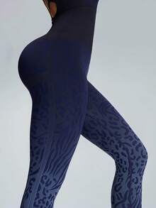 Innovista Seamless Women Navy Leopard Stripes Gradient Sport Jumpsuit,Removable Cups Asymmetric Back Straps Mesh Yoga Jumpsuit,Summer Sexy Gym Workout Jumpsuit - Blue - View 6