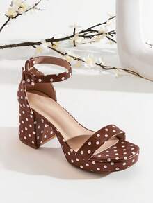 SHUZIA #Artedition Women's Polka Dot Ankle Strap Block Heel Platform Sandals In Coffee Brown – Retro, Playful & Easy To Style - Brown - View 6